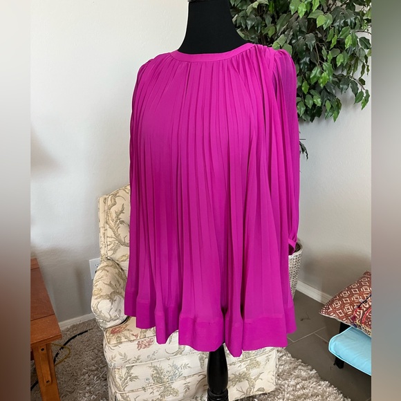 Fabulous Pink Pleated Chiffon Mini Dress - Picture 2 of 9